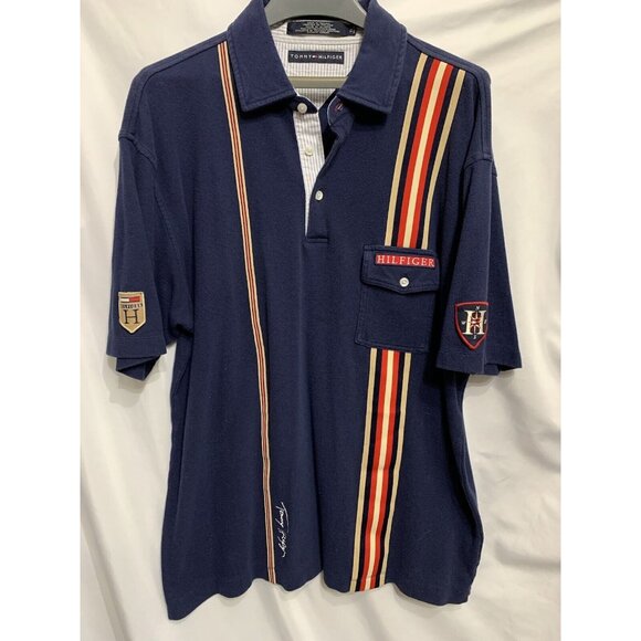 Two Tommy Hilfiger Mens Golf Shirts XL Outdoors Blue and Stripes  Spell Out - Picture 2 of 13